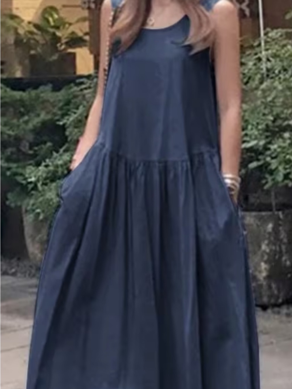 Sleeveless Navy Summer Dress with Side Pockets